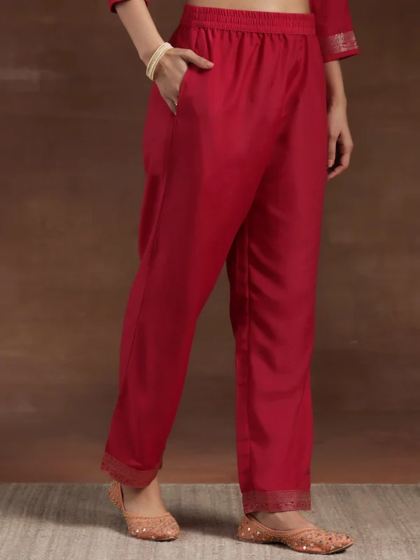 Pink Woven Design Silk Blend Straight Suit With Dupatta - Image 3