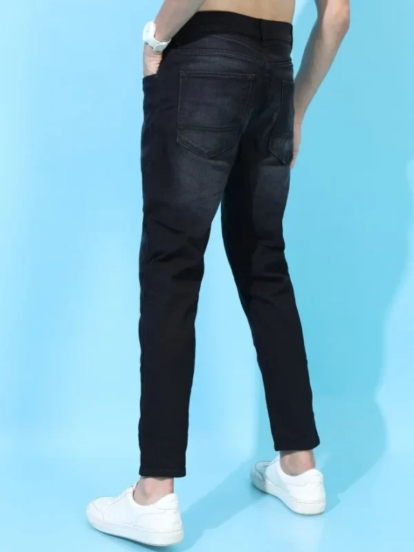 Men Black Tapered Fit Clean Look Jeans - Image 3
