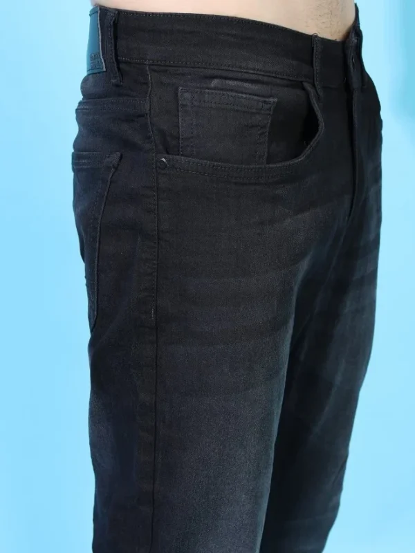 Men Black Tapered Fit Clean Look Jeans - Image 2