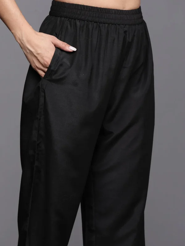 Black Embroidered Georgette Straight Suit With Dupatta - Image 2
